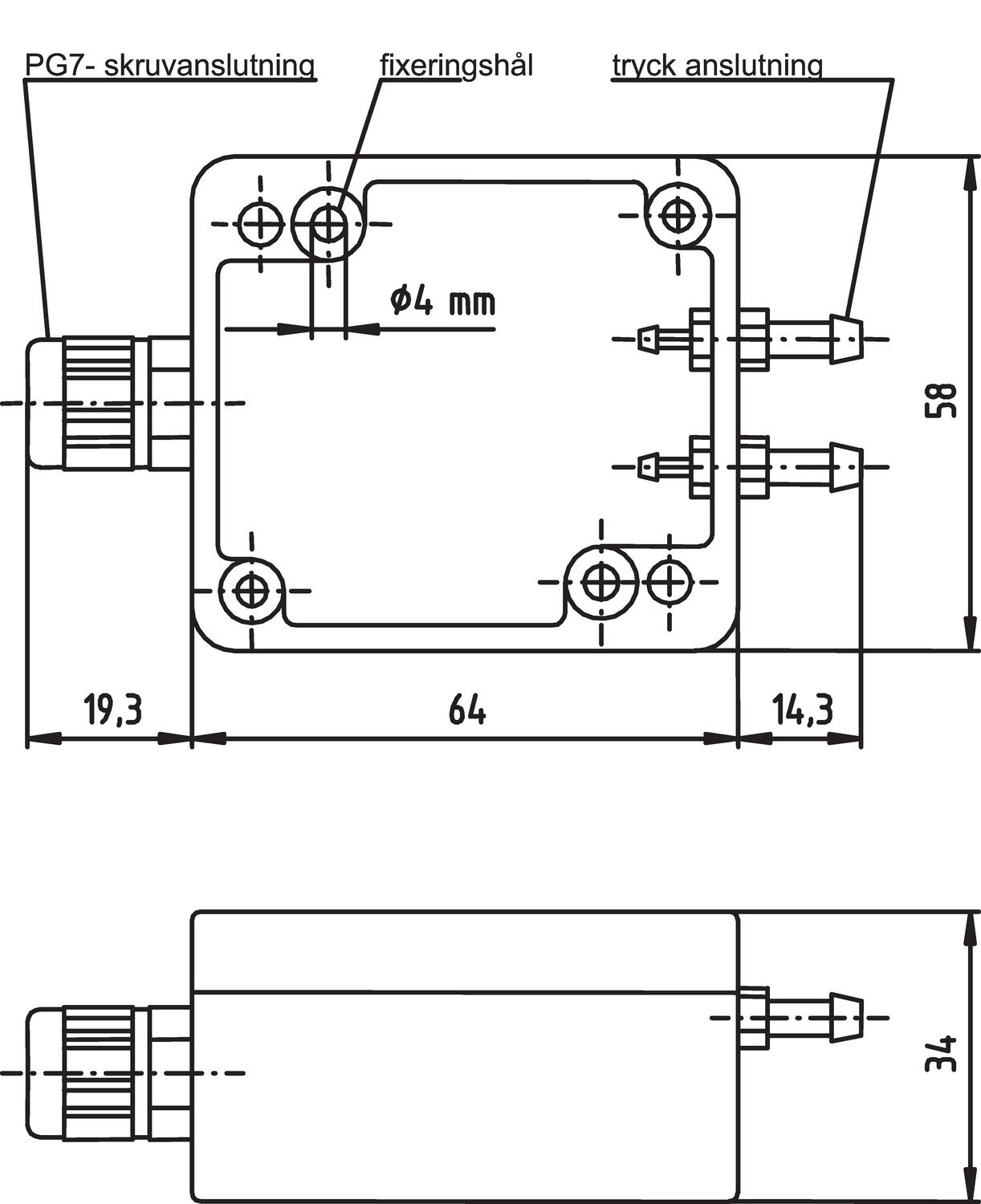 Dimension to pressure sensor for low pressure and difference pressure