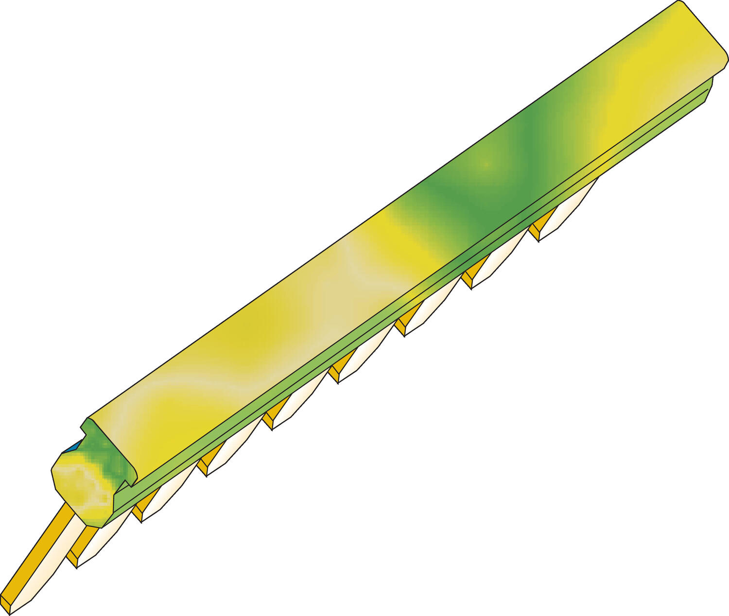 Drawing on strapcomb green/yellow