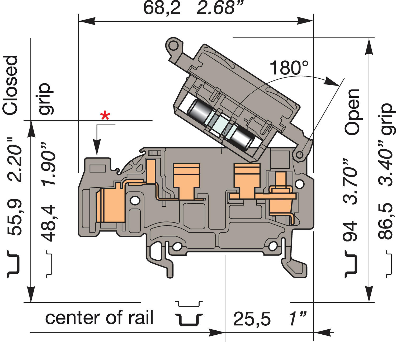 Illustation on ADO-Screw for fuse strip and heavy duty switch terminal block