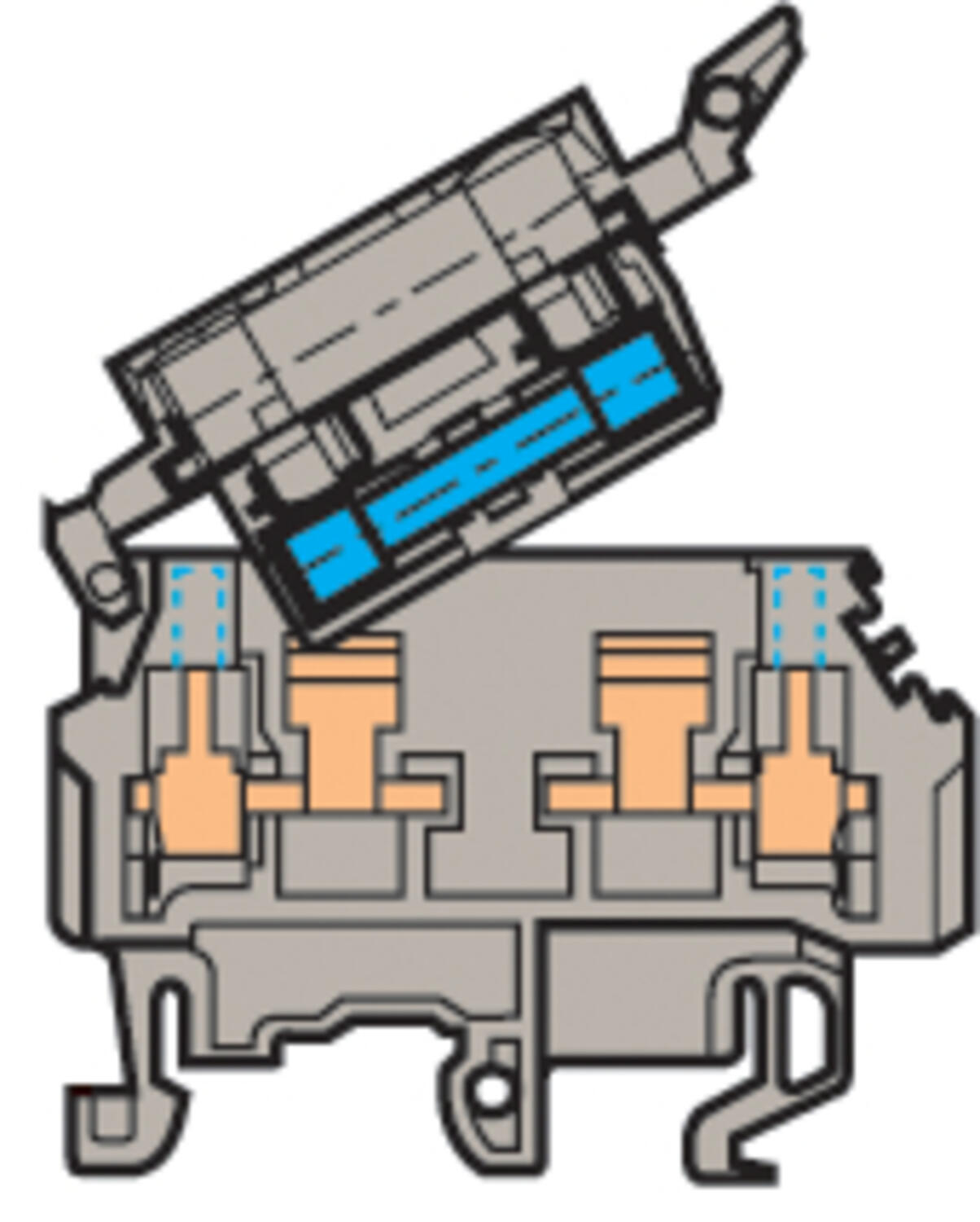 Illustration on fuse strip and heavy duty switch terminal block, with LED 48 V