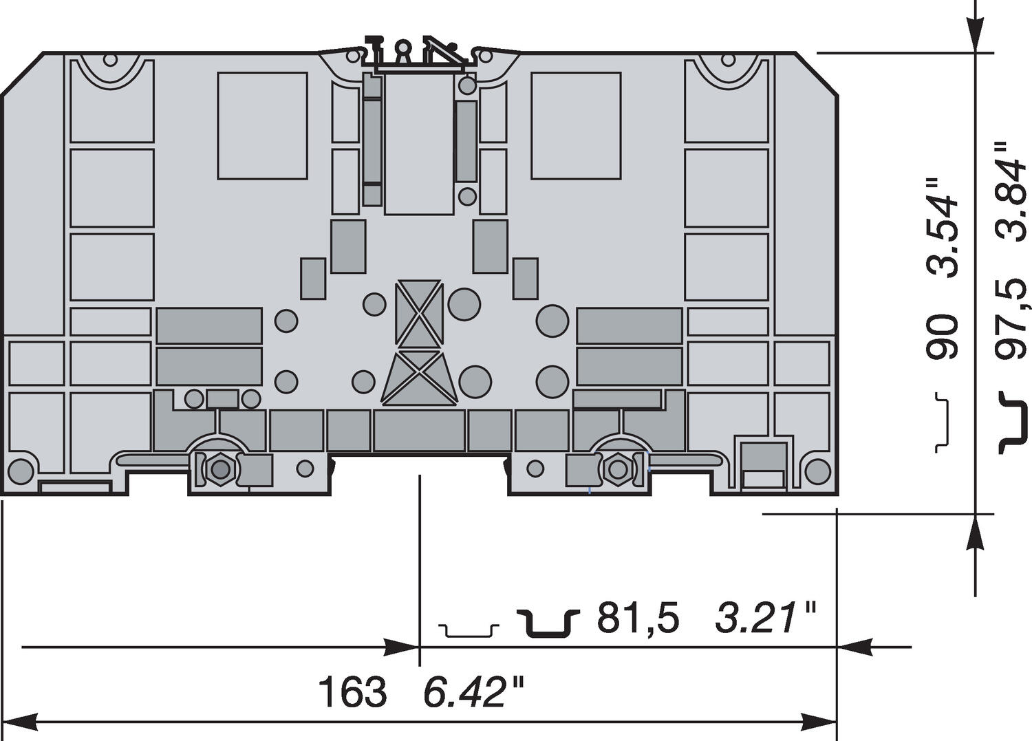 Illustration on power cable block for TS35-rail M12