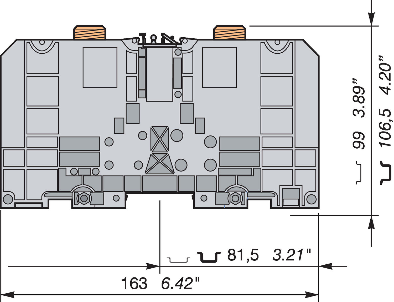 Illustration on power cable block for TS35-rail M16
