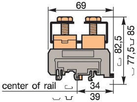 Illustration on power cable block with 2 screw terminals, type I