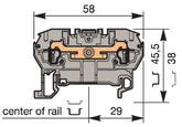 Illustration on terminal block spring clip for TS35-rail, 2 connections