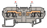 Illustration on terminal block spring clip for TS35-rail, double circuits