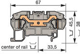Illustration on terminal block spring clip for TS35-rail with 2 springconnections