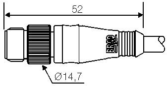 M12, fully groated cable, straight male, dimension
