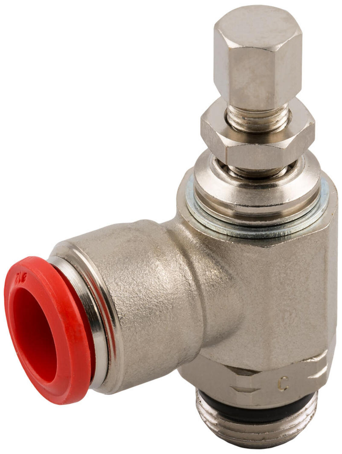 Orientable uni-directional flow regulator with manual adjustment. Swiftfit threading 