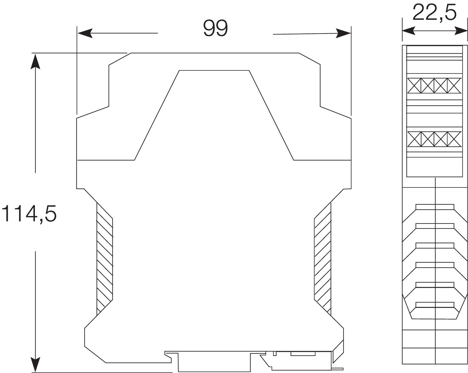 Size of safety relay MSR127RP/TP.