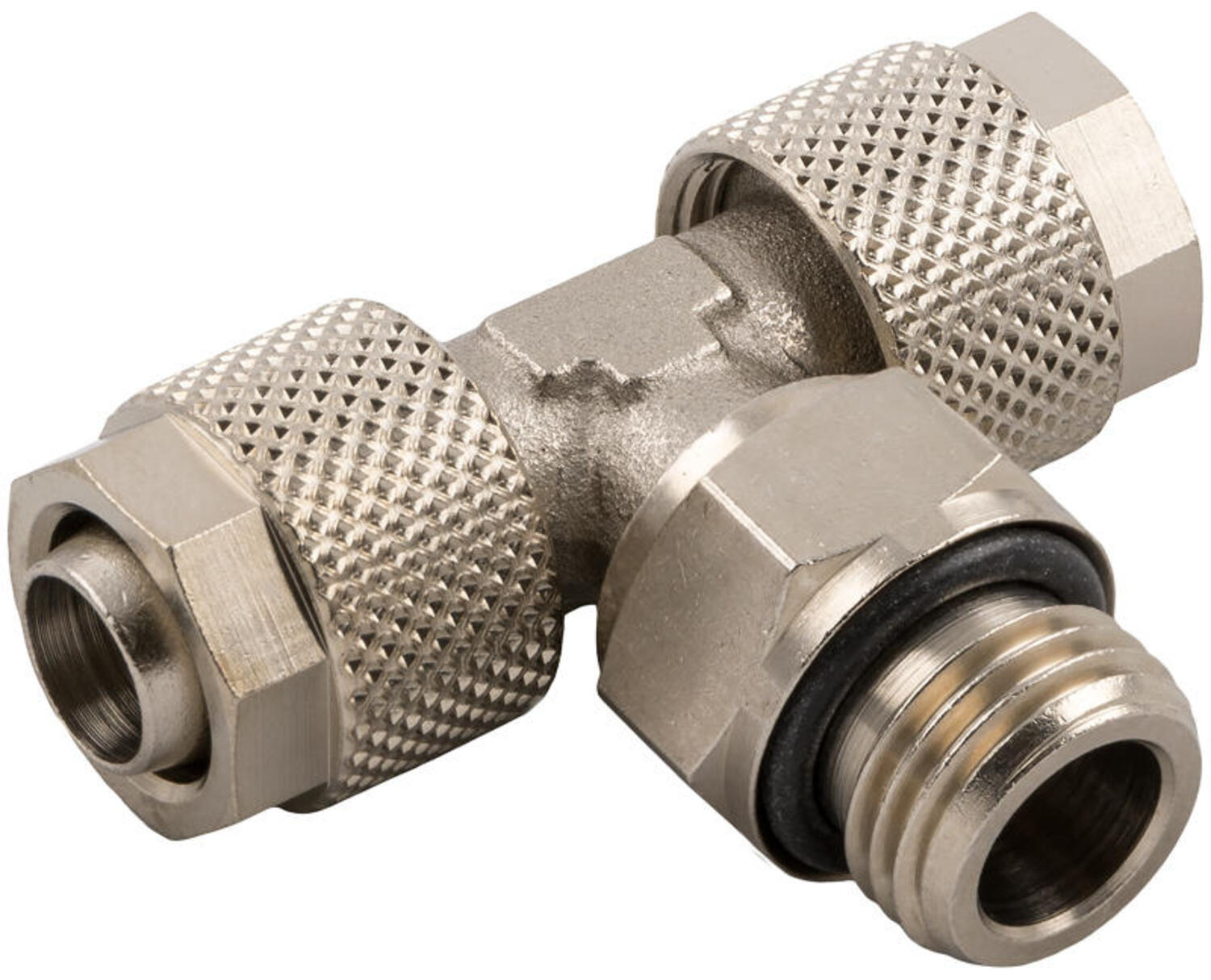 Turning T-connection, external cylindrical tap with countersunk O-ring